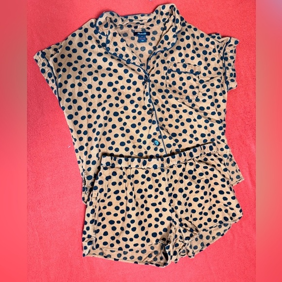 Madewell Other - Madewell 100% Cotton Flannel 2 Piece Polka Dot Pajamas Rust Orange/Blk Sz M